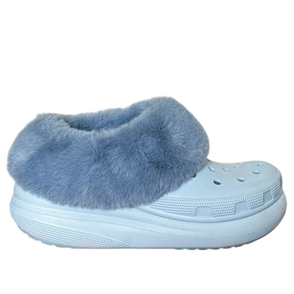 Crocs Blue Calcite Furever Crush Faux Fur Lined Slip On Unisex Shoes M 7/W 9 EUC - Picture 3 of 12